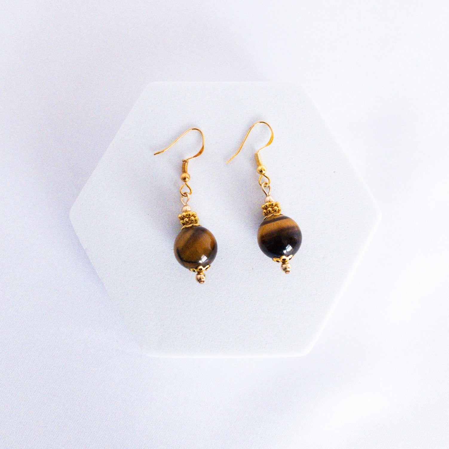 BROWN TIGER EYE BEADED EARRINGS