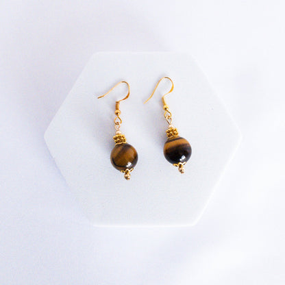 BROWN TIGER EYE BEADED EARRINGS