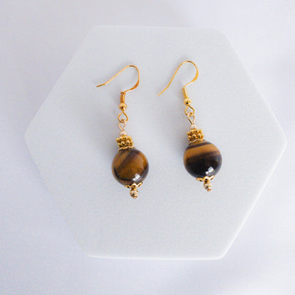 BROWN TIGER EYE BEADED EARRINGS