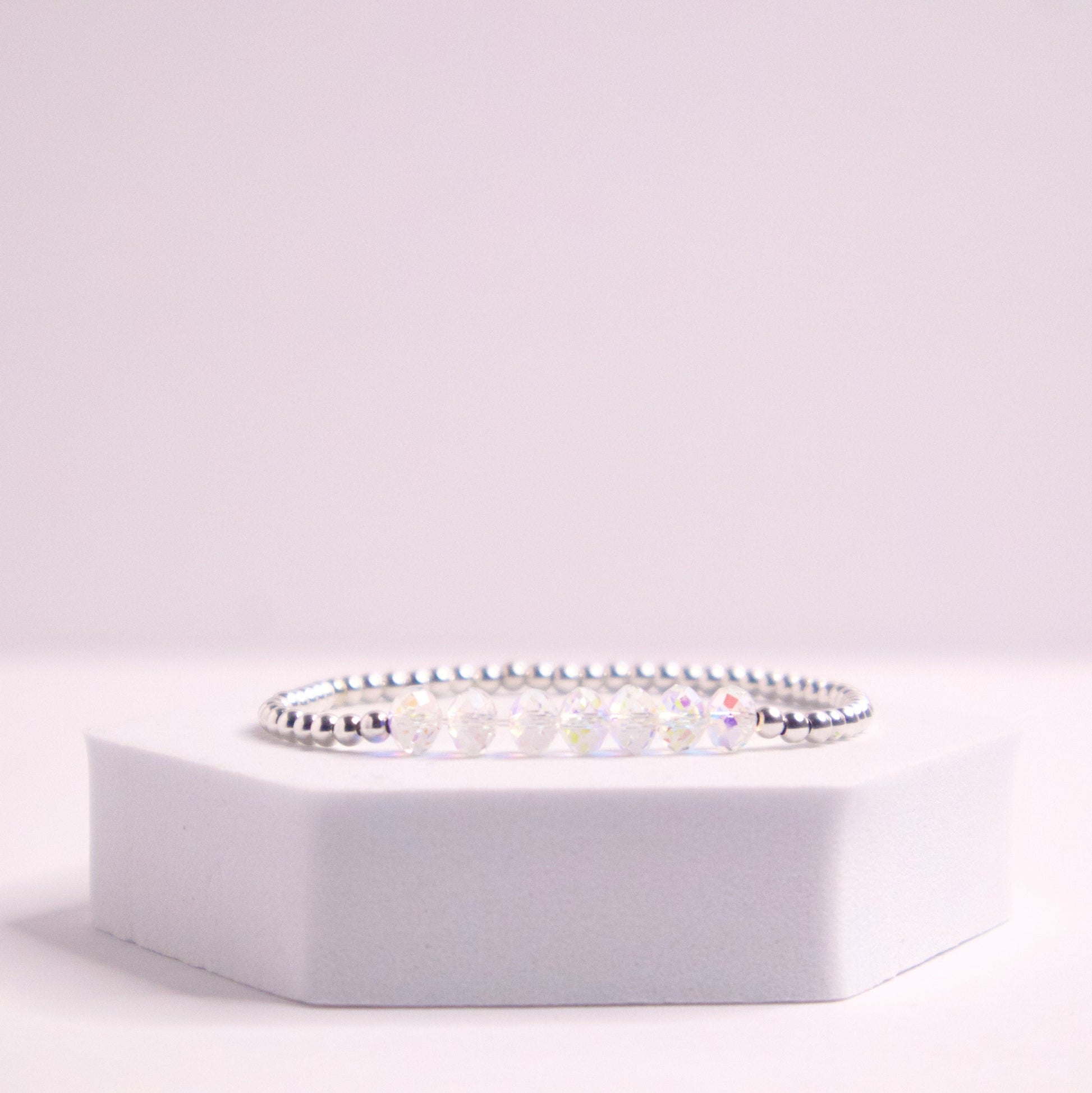 Sterling Silver April Beaded Birthday Bracelet 