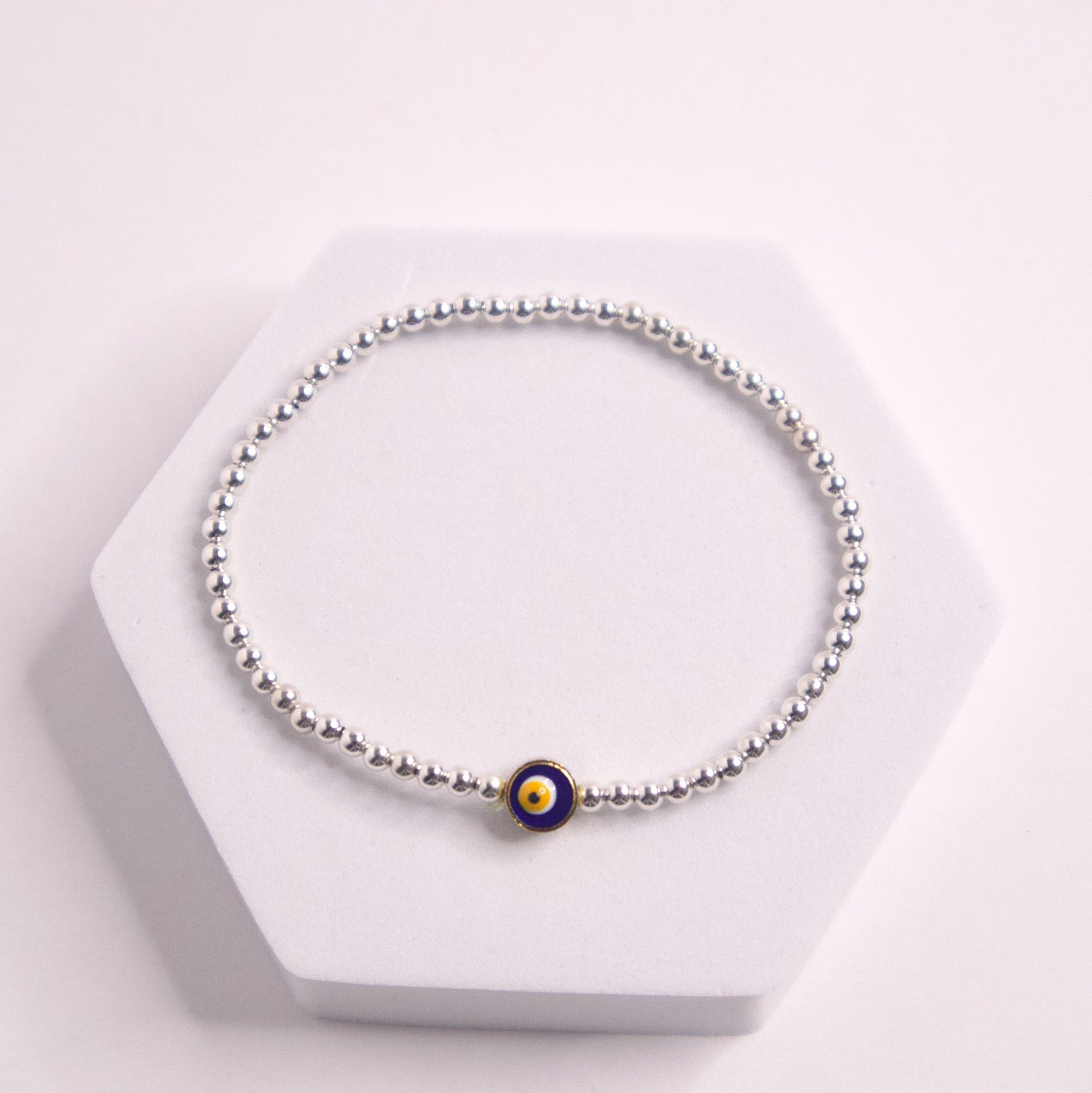 Sterling silver evil eye beaded bracelet